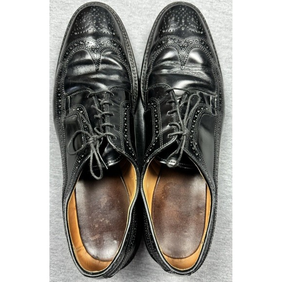 Allen Edmonds MacNeil Shoes Mens 13 Black Leather Long Wing Wingtips 9107 - Picture 2 of 11